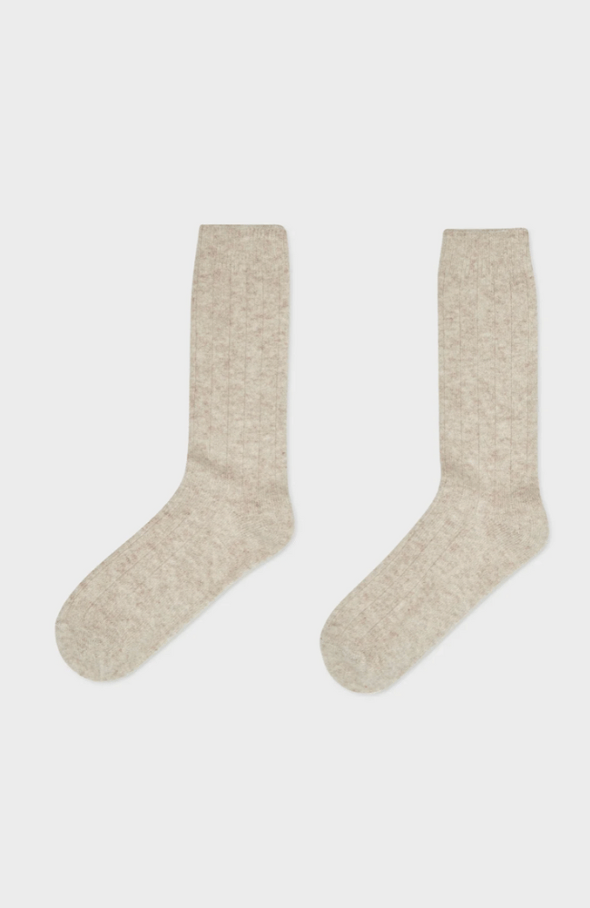 CASHMERE RIBBED SOCKS - SANDWISP HEATHER-WHITE + WARREN-FLOW by nicole