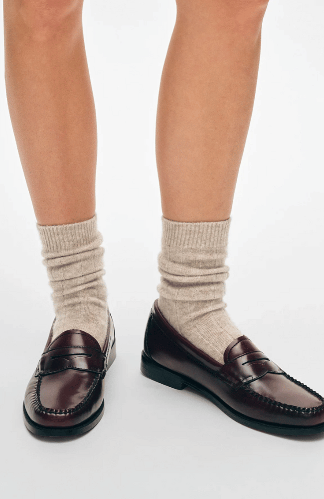 CASHMERE RIBBED SOCKS - SANDWISP HEATHER-WHITE + WARREN-FLOW by nicole