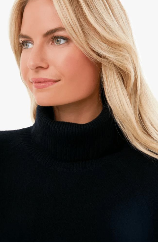 CASHMERE RIBBED TRIM TURTLENECK BLACK-WHITE + WARREN-FLOW by nicole