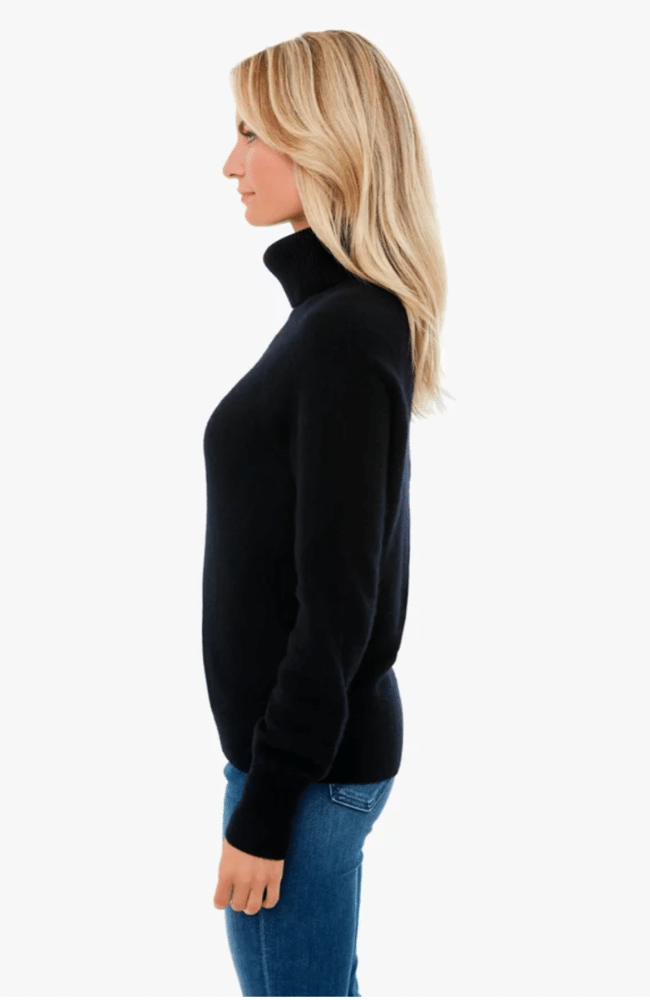 CASHMERE RIBBED TRIM TURTLENECK BLACK-WHITE + WARREN-FLOW by nicole