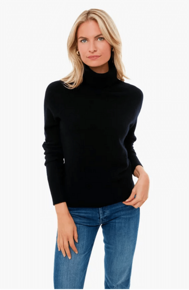 CASHMERE RIBBED TRIM TURTLENECK BLACK-WHITE + WARREN-FLOW by nicole