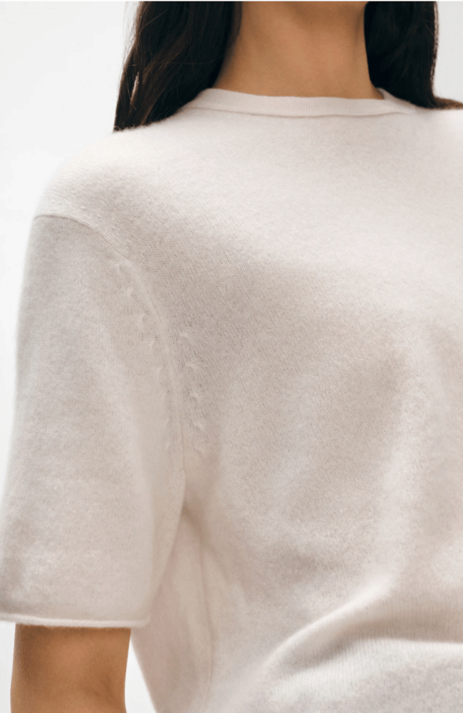 CASHMERE ROLL TRIM T-SHIRT - SOFT WHITE-WHITE and WARREN-FLOW by nicole