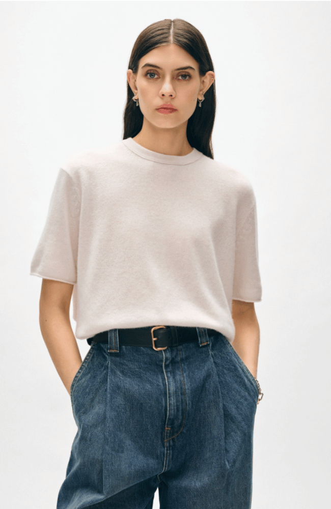 CASHMERE ROLL TRIM T-SHIRT - SOFT WHITE-WHITE and WARREN-FLOW by nicole