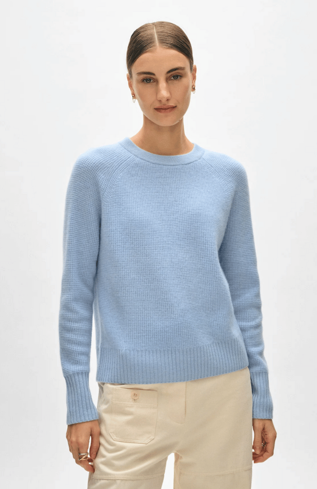 CASHMERE SADDLE SLEEVE CREWNECK - ICY BLUE-WHITE + WARREN-FLOW by nicole