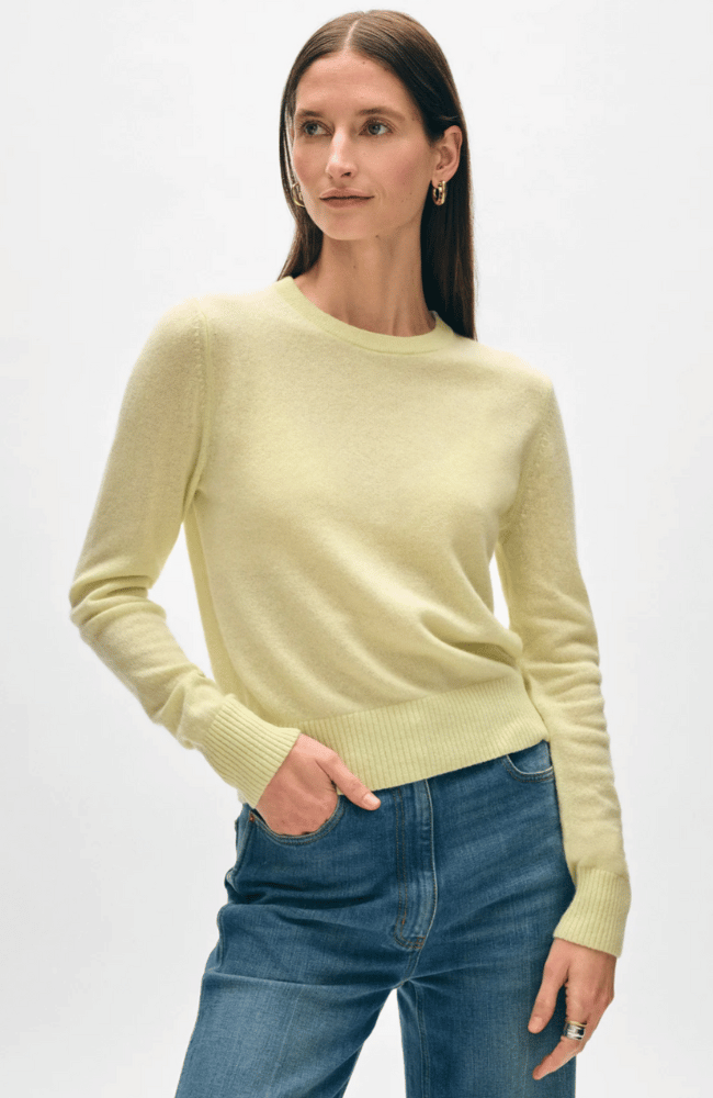 CASHMERE SHRUNKEN CREWNECK - CHARTREUSE-WHITE + WARREN-FLOW by nicole