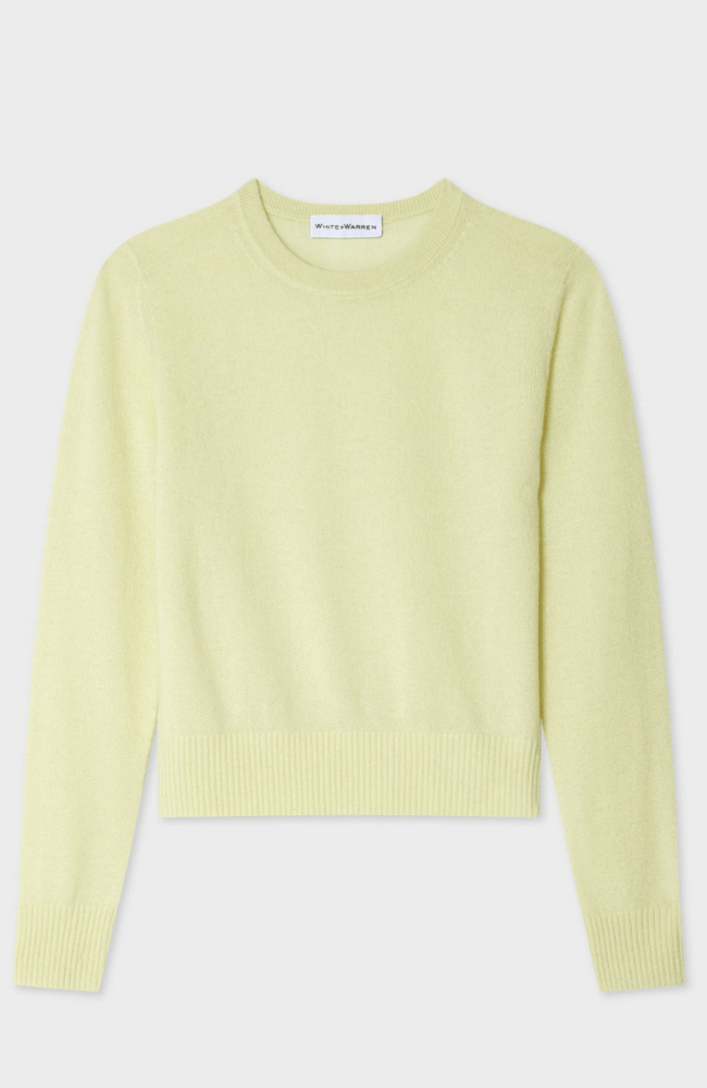 CASHMERE SHRUNKEN CREWNECK - CHARTREUSE-WHITE + WARREN-FLOW by nicole