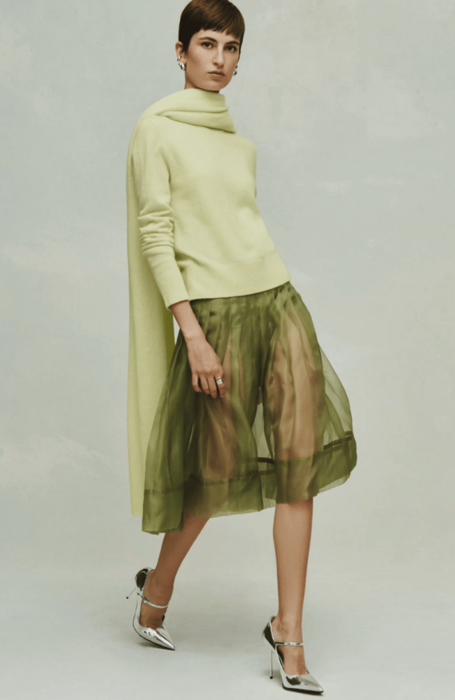 CASHMERE SHRUNKEN CREWNECK - CHARTREUSE-WHITE + WARREN-FLOW by nicole