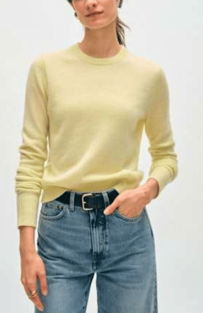 CASHMERE SHRUNKEN CREWNECK - CHARTREUSE-WHITE + WARREN-FLOW by nicole