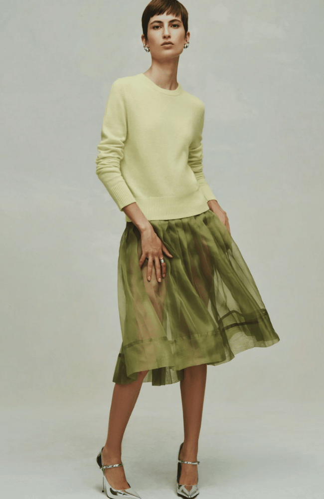 CASHMERE SHRUNKEN CREWNECK - CHARTREUSE-WHITE + WARREN-FLOW by nicole