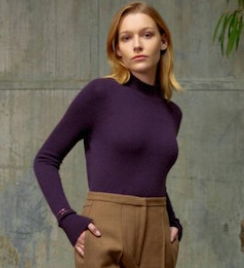 CASHMERE SHRUNKEN MOCKNECK - AUBERGINE-WHITE + WARREN-FLOW by nicole