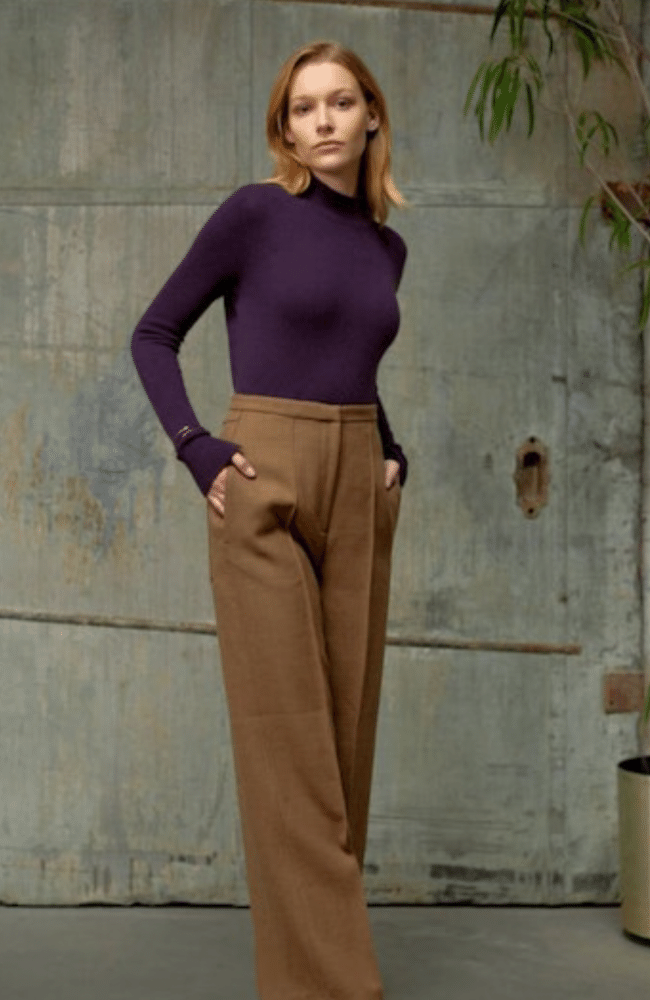CASHMERE SHRUNKEN MOCKNECK - AUBERGINE-WHITE + WARREN-FLOW by nicole