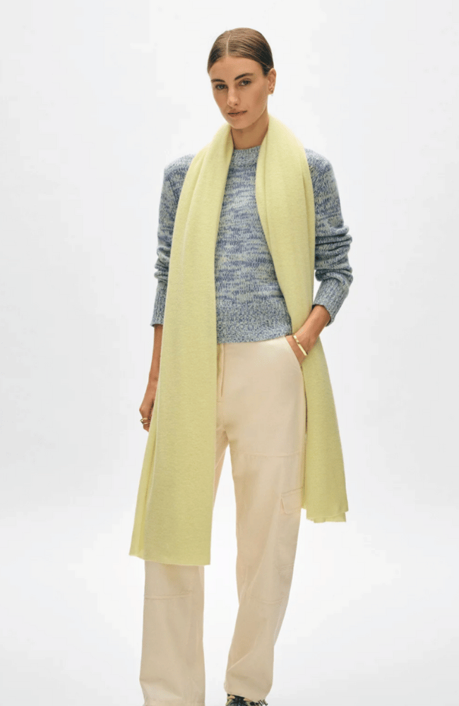 CASHMERE TRAVEL WRAP CHARTREUSE-WHITE + WARREN-FLOW by nicole