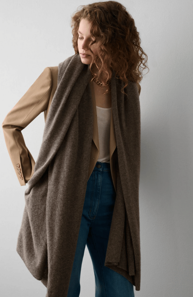 CASHMERE TRAVEL WRAP - DRIFTWOOD HEATHER-WHITE + WARREN-FLOW by nicole