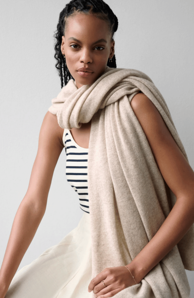 CASHMERE TRAVEL WRAP - SAND WHISP-WHITE and WARREN-FLOW by nicole