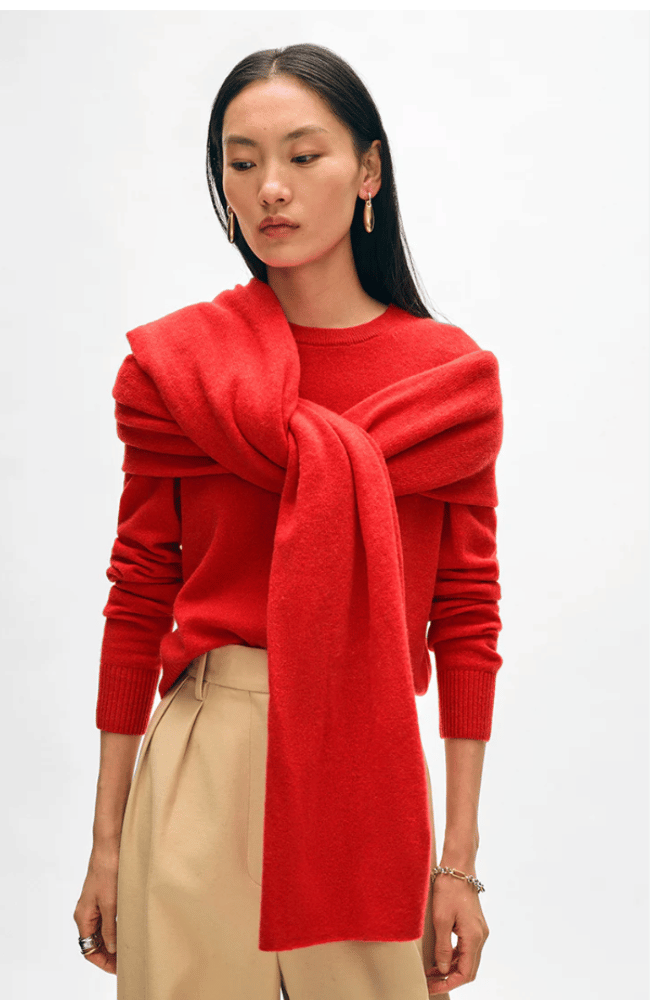 CASHMERE TRAVEL WRAP in BRIGHT SCARLET-WHITE + WARREN-FLOW by nicole