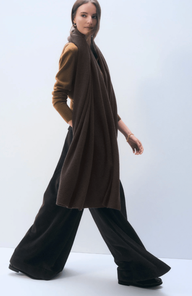 CASHMERE TRAVEL WRAP in DARK UMBER-WHITE and WARREN-FLOW by nicole