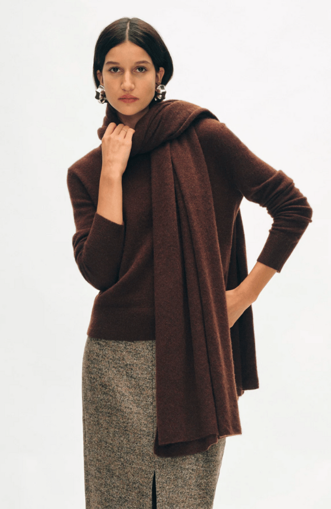 CASHMERE TRAVEL WRAP in ESPRESSO-WHITE + WARREN-FLOW by nicole