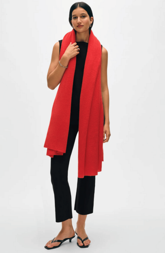 CASHMERE TRAVEL WRAP in FRENCH RED-WHITE and WARREN-FLOW by nicole