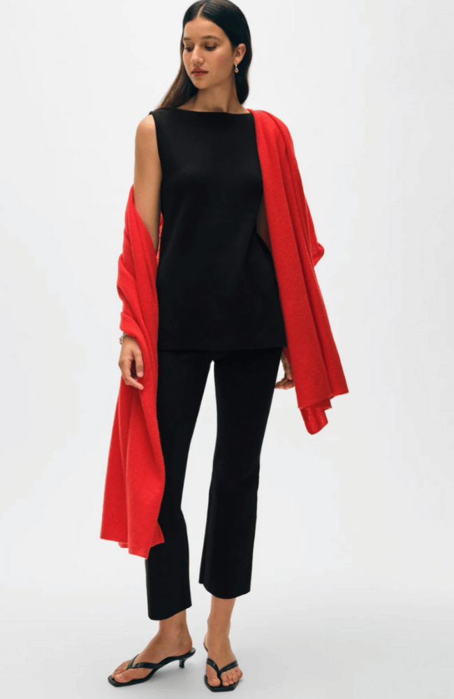 CASHMERE TRAVEL WRAP in FRENCH RED-WHITE and WARREN-FLOW by nicole