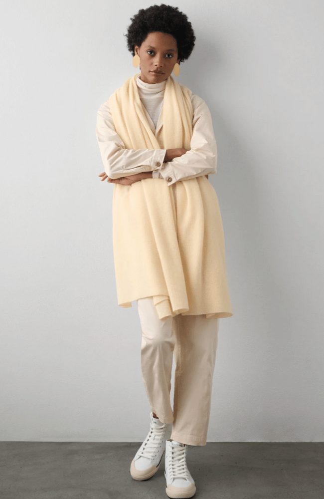 CASHMERE TRAVEL WRAP in PALE YELLOW-WHITE + WARREN-FLOW by nicole