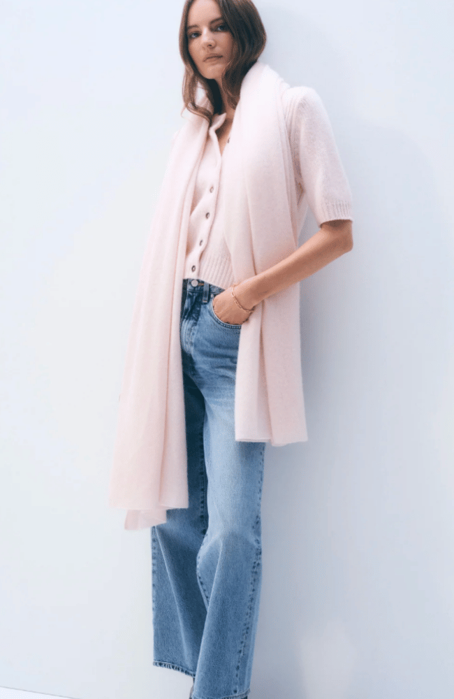 CASHMERE TRAVEL WRAP in PINK SAND-WHITE and WARREN-FLOW by nicole