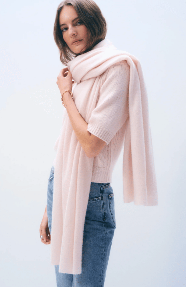 CASHMERE TRAVEL WRAP in PINK SAND-WHITE and WARREN-FLOW by nicole