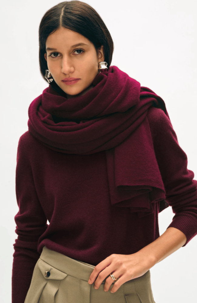 CASHMERE TRAVEL WRAP in SANGRIA-WHITE + WARREN-FLOW by nicole