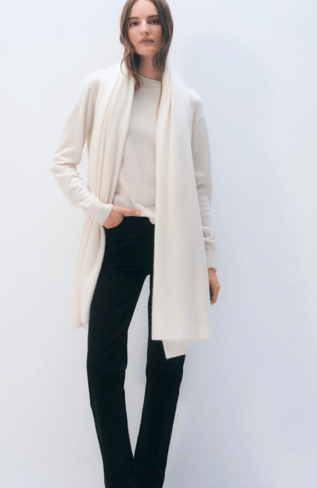 CASHMERE TRAVEL WRAP in SOFT WHITE-WHITE and WARREN-FLOW by nicole