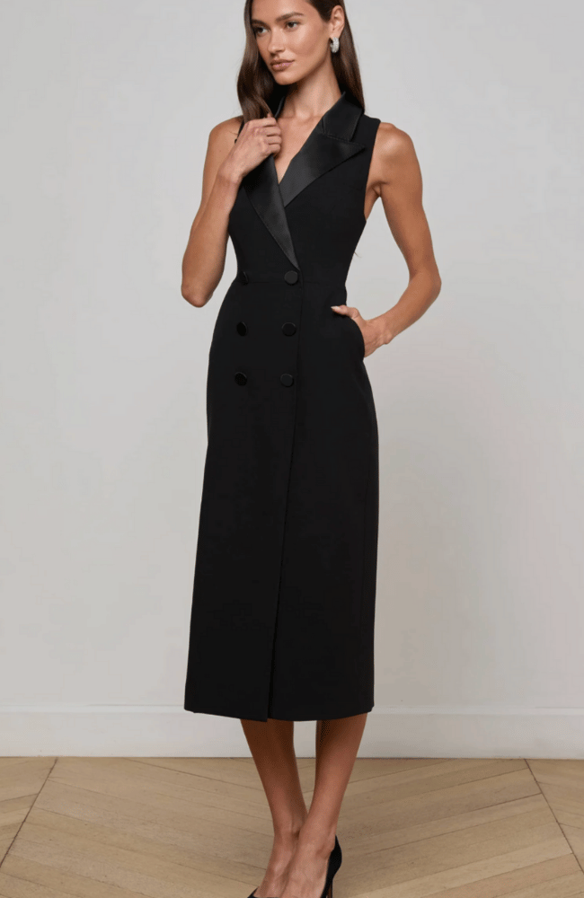 CATHERINE MIDI DRESS in BLACK-L'AGENCE-FLOW by nicole