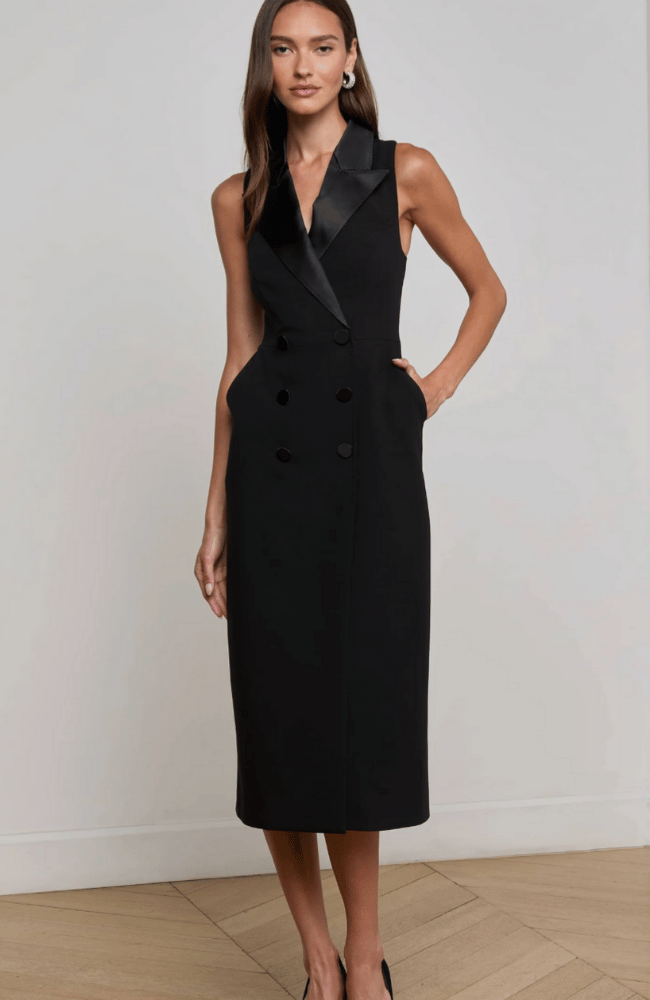 CATHERINE MIDI DRESS in BLACK-L'AGENCE-FLOW by nicole
