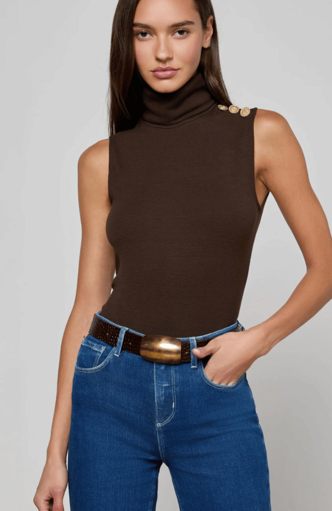 CECI SLEEVELESS TURTLENECK in COFFEE BEAN-L'AGENCE-FLOW by nicole