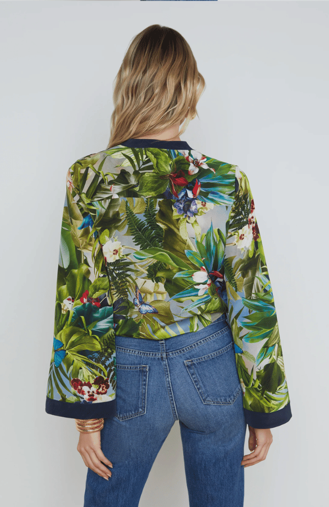 CHARLIZE TIE FRONT SILK BLOUSE in MULTI LUSH JUNGLE-L&#39; AGENCE-FLOW by nicole