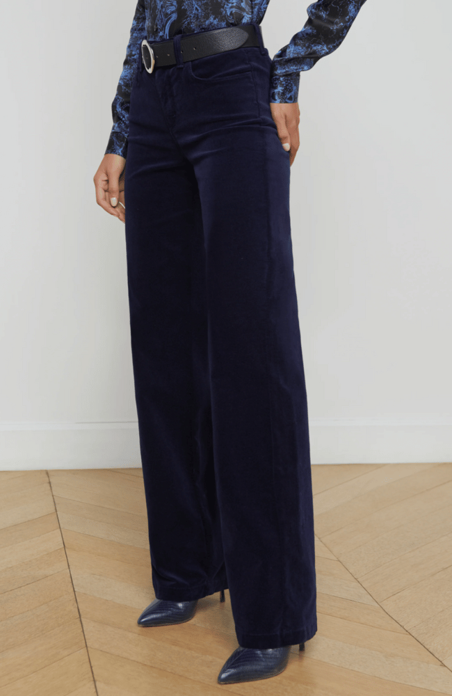 CLAYTON HIGH RISE WIDE LEG VELVET JEAN in MIDNIGHT-L&#39; AGENCE-FLOW by nicole