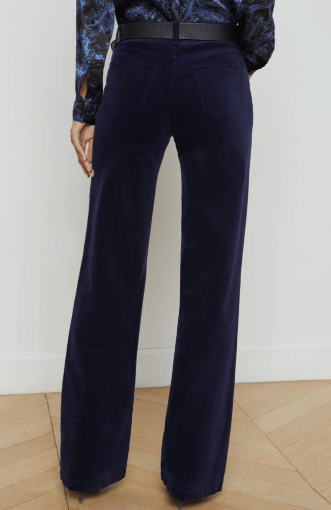 CLAYTON HIGH RISE WIDE LEG VELVET JEAN in MIDNIGHT-L&#39; AGENCE-FLOW by nicole