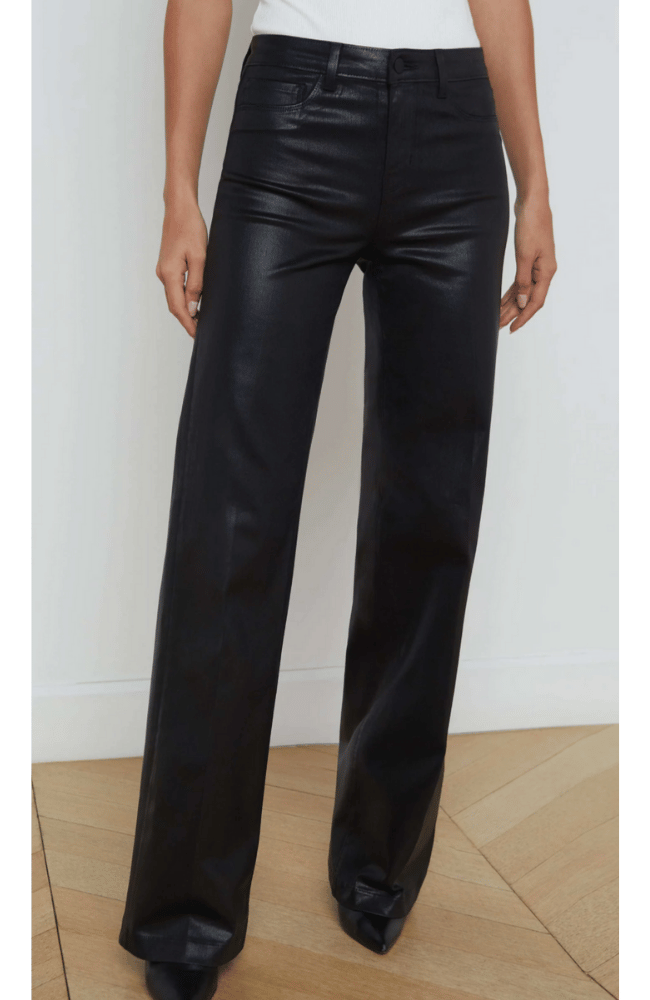 CLAYTON WIDE LEG in BLACK COATED-L'AGENCE-FLOW by nicole