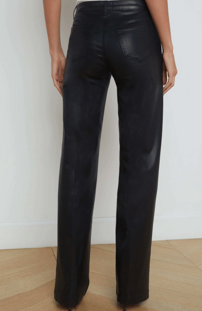 CLAYTON WIDE LEG in BLACK COATED-L&#39;AGENCE-FLOW by nicole
