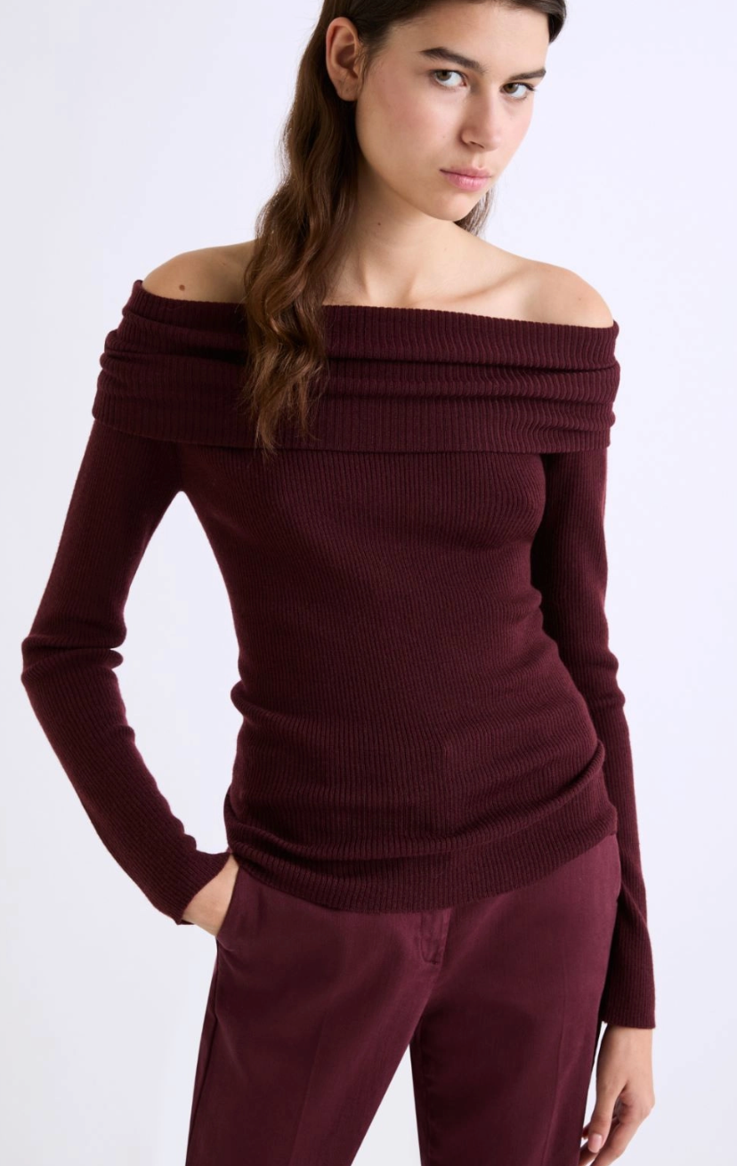 CORRINE SLIM FIT COWL NECK SWEATER in BORDEAUX-MARELLA by MAX MARA-FLOW by nicole