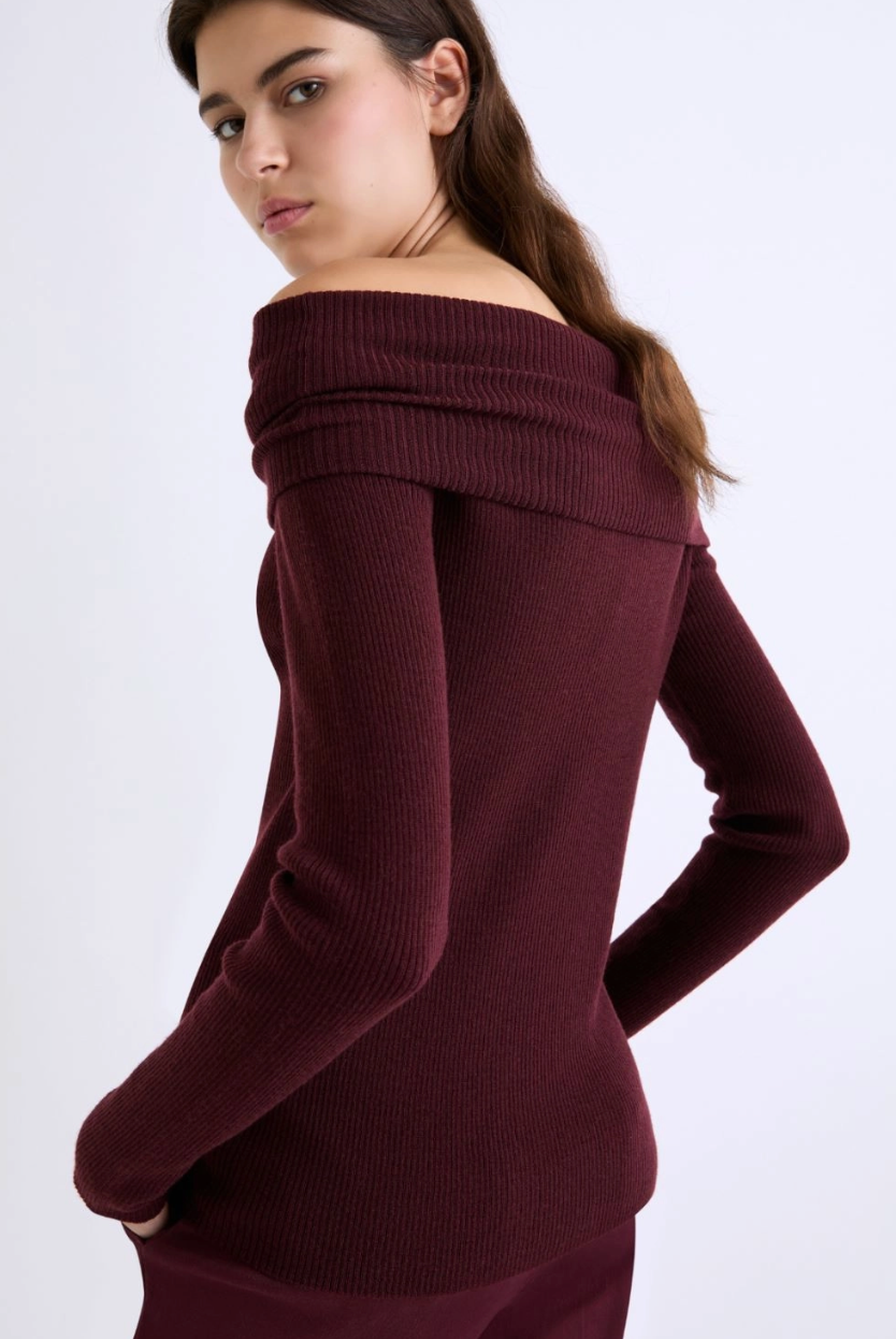 CORRINE SLIM FIT COWL NECK SWEATER in BORDEAUX-MARELLA by MAX MARA-FLOW by nicole