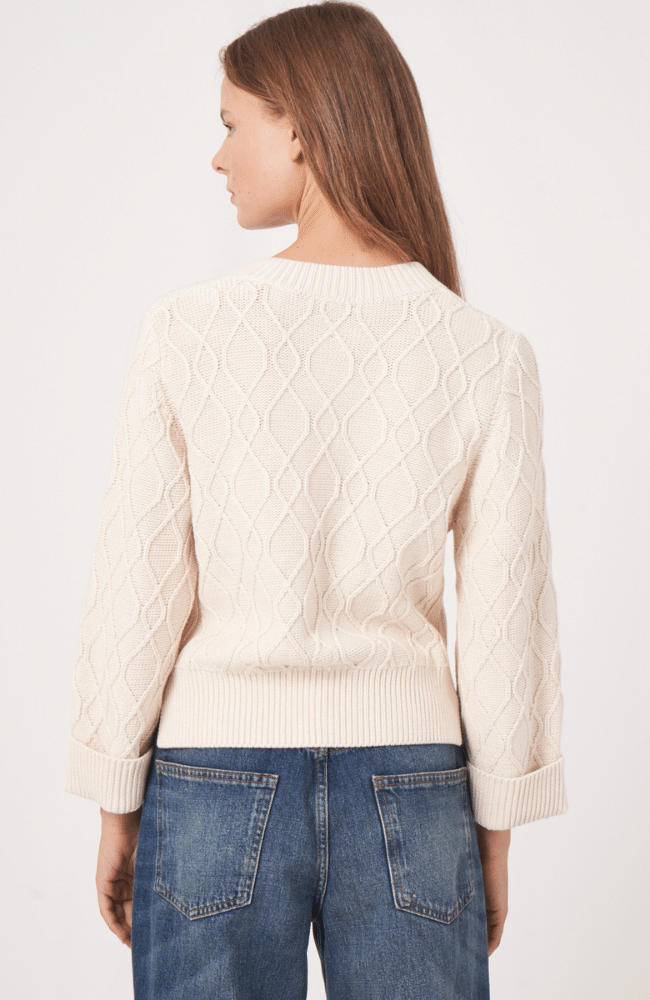 COTTON CABLE KNIT CARDIGAN WIDE SLEEVE - IVORY-REPEAT-FLOW by nicole