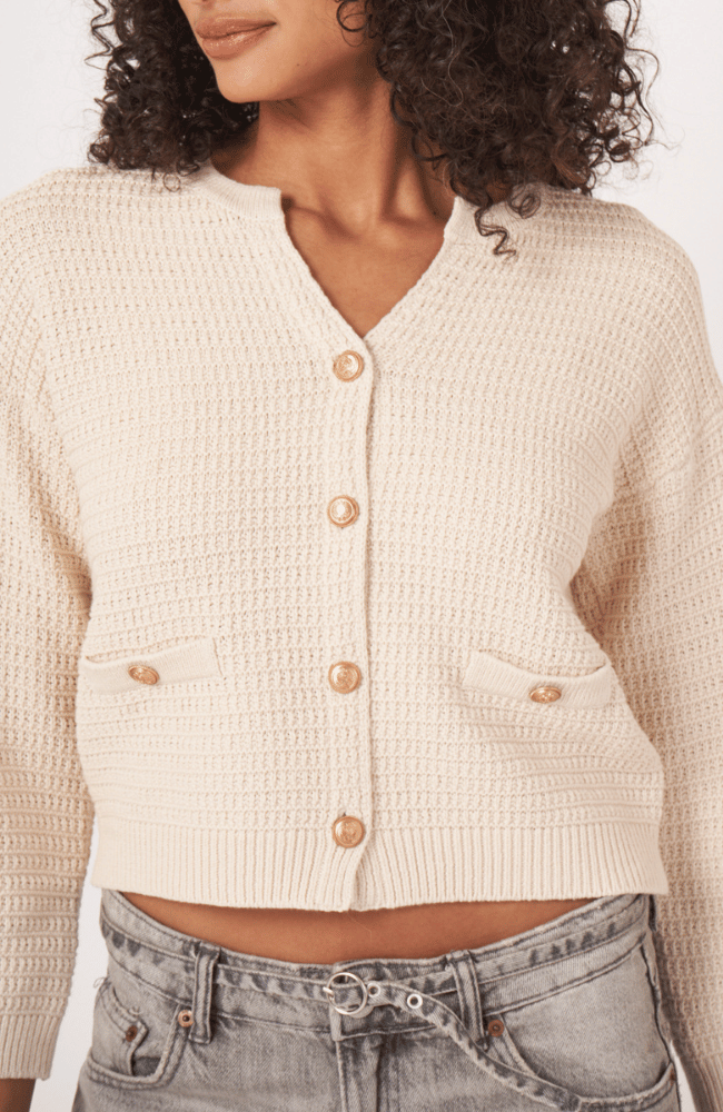 COTTON KNITTED CARDIGAN in IVORY-REPEAT-FLOW by nicole