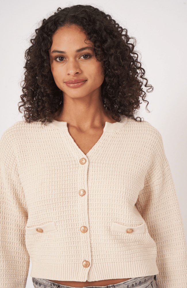 COTTON KNITTED CARDIGAN in IVORY-REPEAT-FLOW by nicole