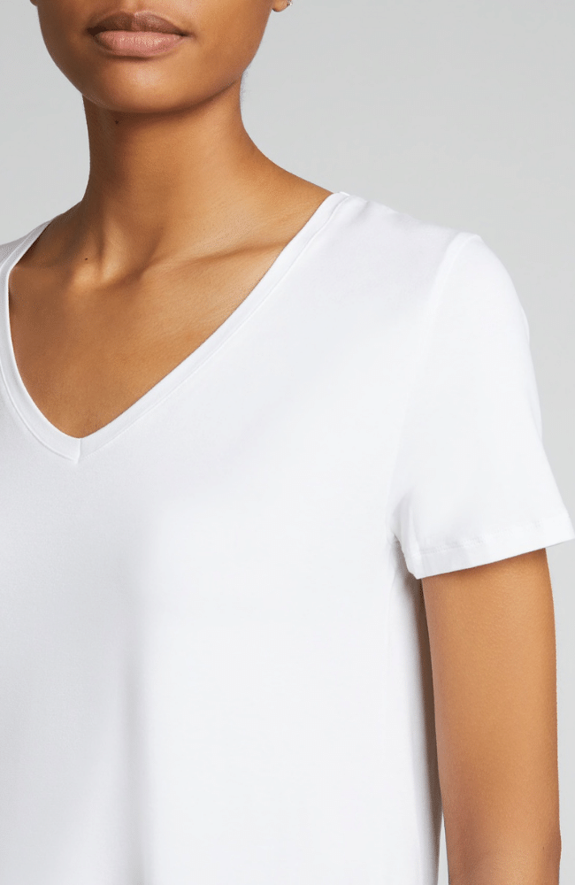 COTTON SILK SEMI RELAXED S/S V-NECK BLANC-MAJESTIC FILATURES-FLOW by nicole