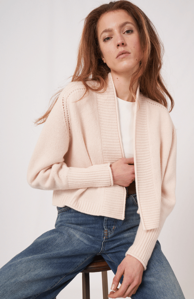 CROPPED MERINO WOOL CARDIGAN in PEARL-REPEAT-FLOW by nicole