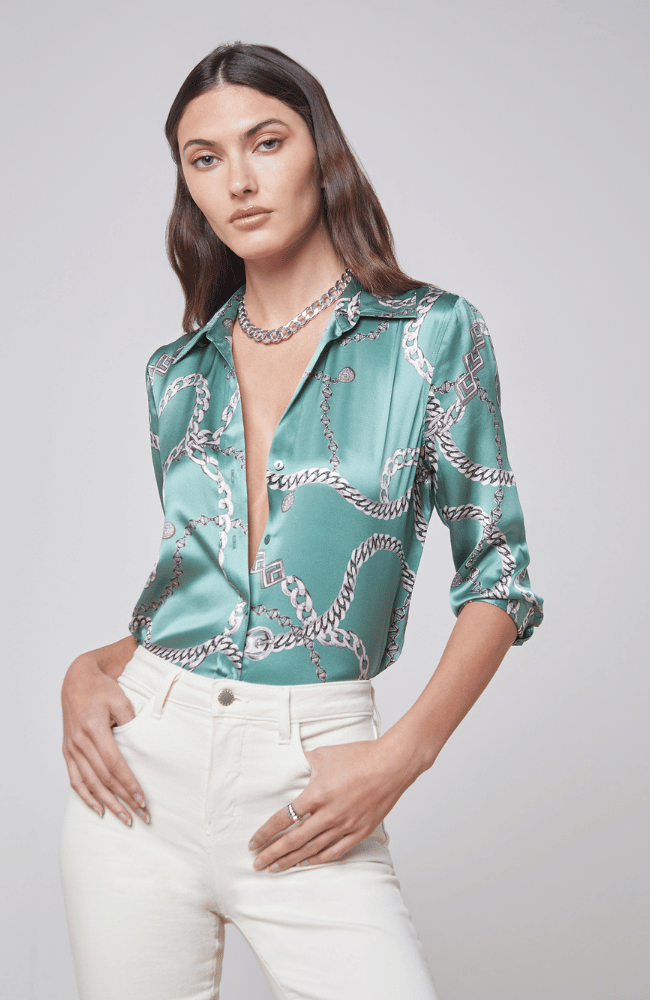 DANI BLOUSE - FROSTY SPRUCE MULTI HORSE CHAIN-L' AGENCE-FLOW by nicole