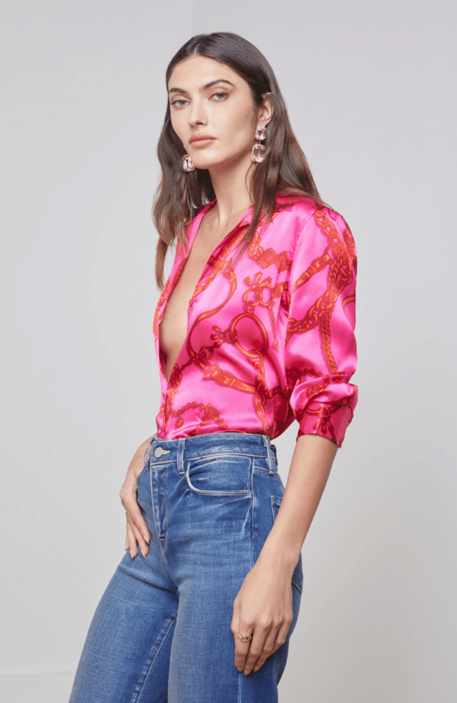 DANI BLOUSE in PINK/RED BUCKLE CHAIN-L&#39; AGENCE-FLOW by nicole
