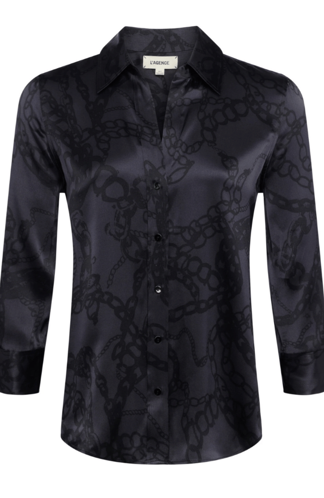 DANI SILK BLOUSE - BLACK ALL OVER CHAIN-L&#39; AGENCE-FLOW by nicole