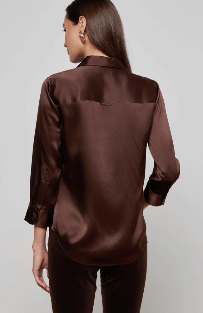 DANI SILK BLOUSE in COFFEE BEAN-L&#39;AGENCE-FLOW by nicole