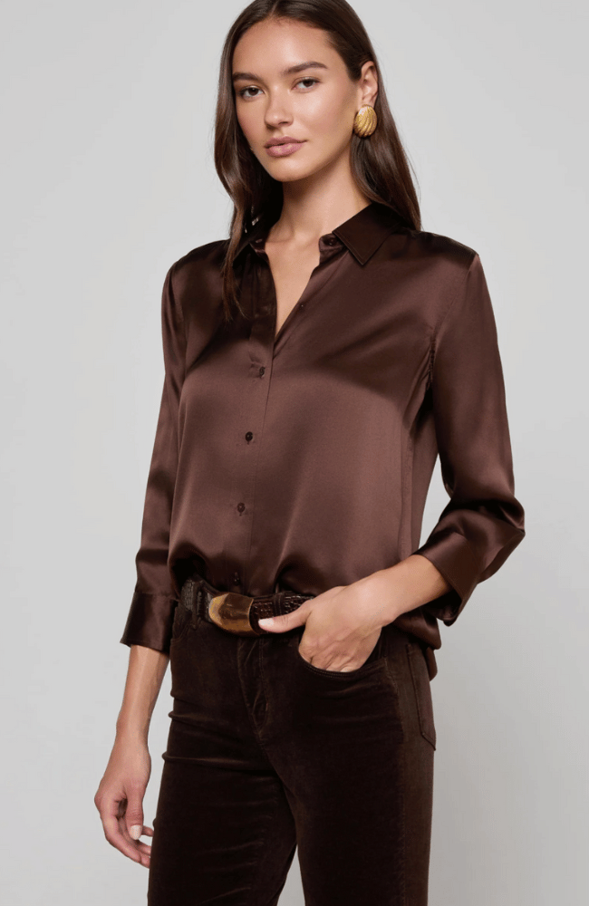 DANI SILK BLOUSE in COFFEE BEAN-L'AGENCE-FLOW by nicole