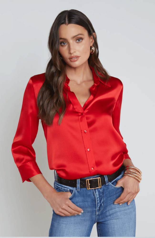 DANI SILK BLOUSE in HIGH RISK RED-L' AGENCE-FLOW by nicole