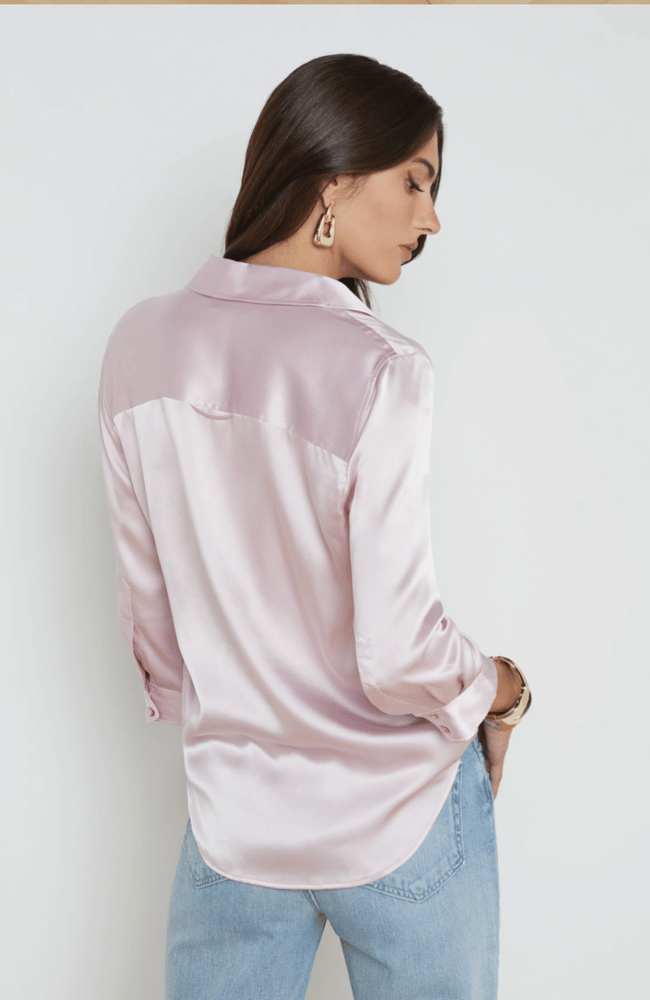 DANI SILK BLOUSE in LILAC SNOW-L&#39; AGENCE-FLOW by nicole